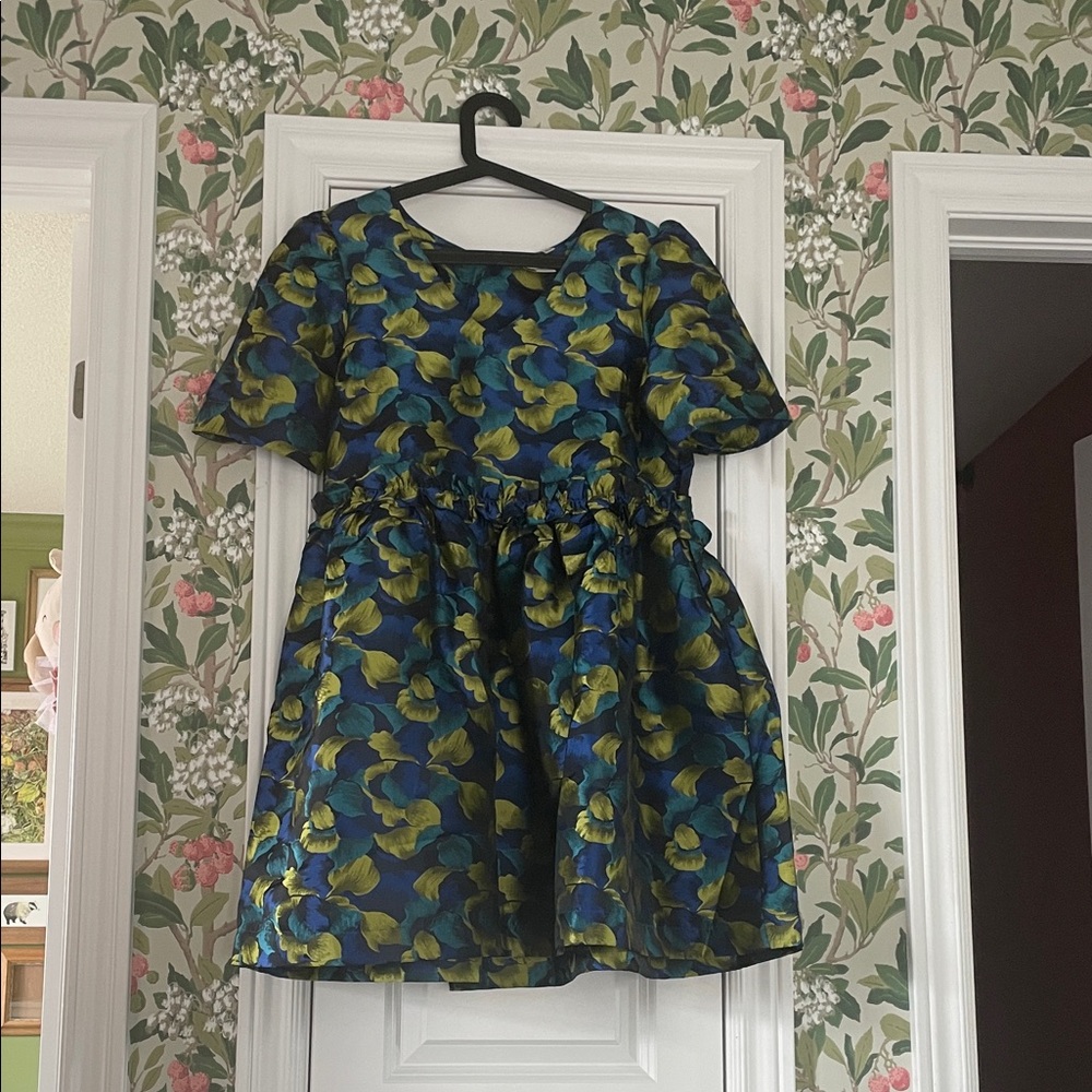 Elegant Blue and Green Floral Mini Dress